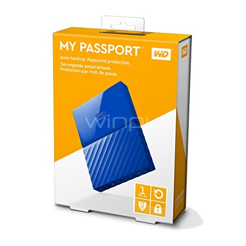 Disco duro portátil Western Digital My Passport de 1TB (USB 3.0, Azul)