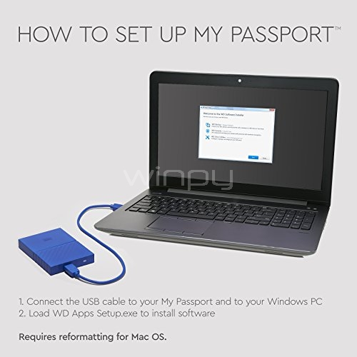 Disco duro portátil Western Digital My Passport de 1TB (USB 3.0, Amarillo)