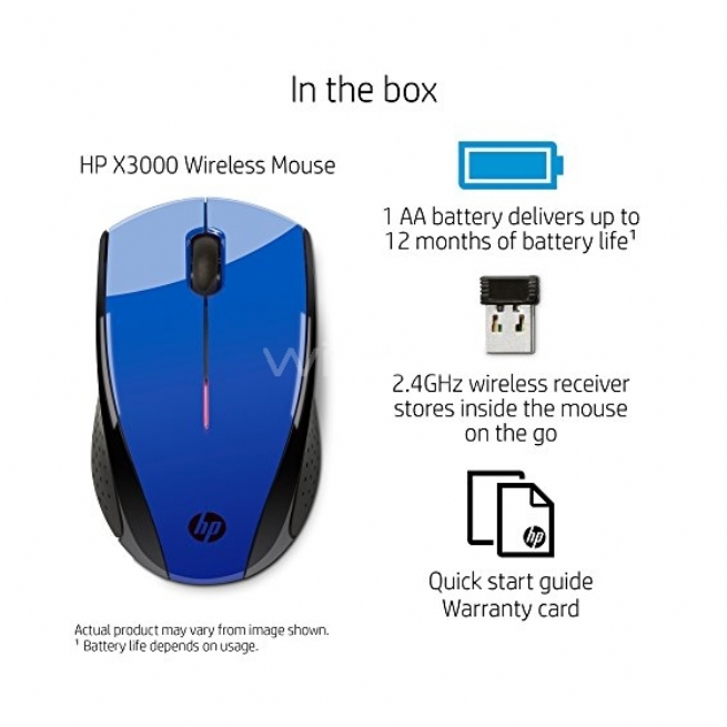 Mouse inalámbrico óptico, HP X3000  - Color Azul