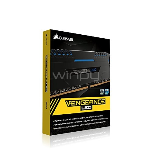 Memoria Ram de 16 GB Corsair Vengeance LED (Kit 2 x 8GB, DDR4, 3200MHz, 288-pin, Led azul)