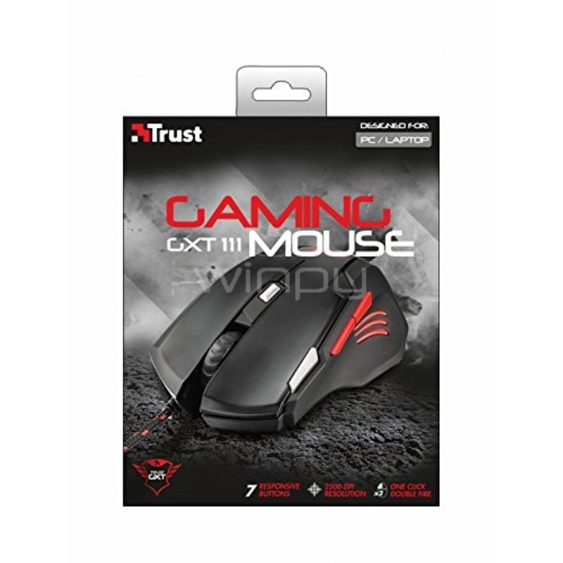 Mouse Gamer Trust Gaming GXT 111 (USB, 2500DPI, 7 botones, negro)