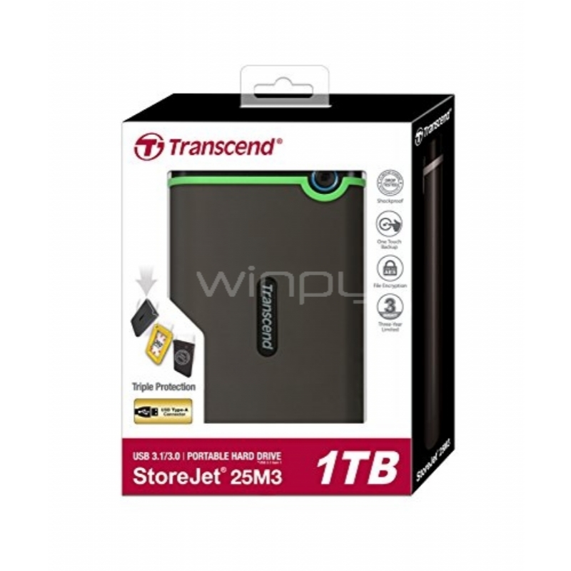 Disco duro portatil Transcend StoreJet Ultra resistente de grado militar (1TB, USB 3.0)