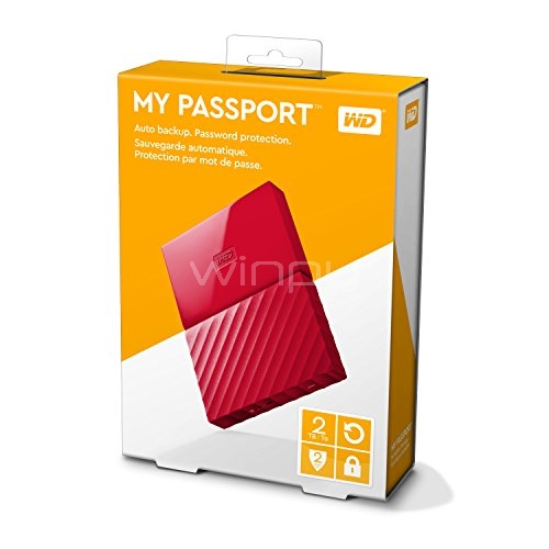 Disco duro portátil Western Digital My Passport de 2TB (USB 3.0, Rojo)