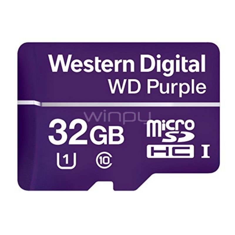Tarjeta de memoria flash Western Digital Purple de 32GB (MicroSDHC, Clase 10, 80 MB/s)