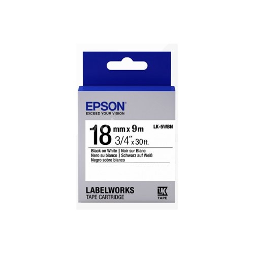 Cinta de etiquetas Epson  para impresoras LabelWorks (Negro sobre blanco, 18mm, 5metros)