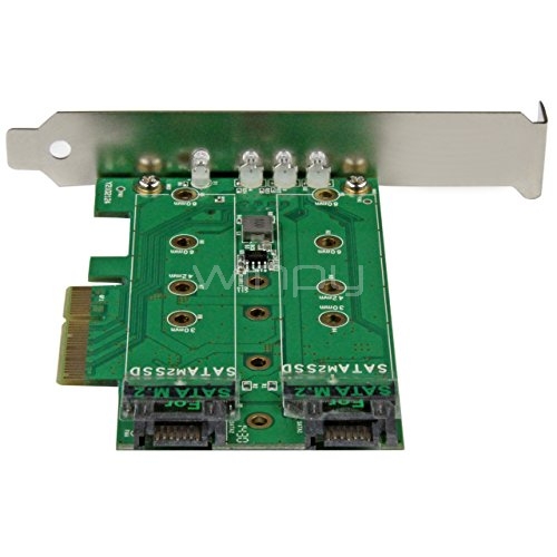 Tarjeta adaptadora StarTech PCI Express de 3 Puertos M2 para SSD (2x SSD SATA M2, 1x SSD M2 PCIe/NVMe)