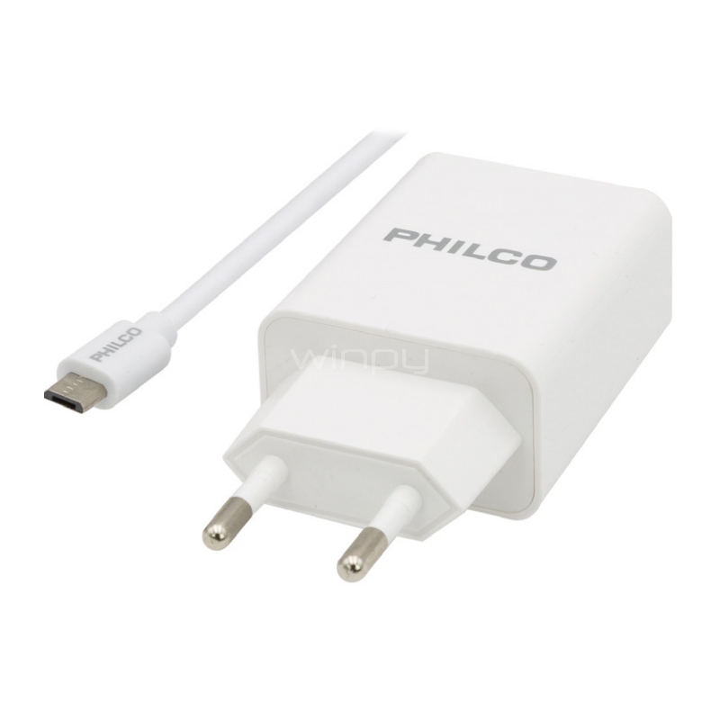Cargador Philco QC620 con Cable microUSB (18W, 1.2mts, Qualcom 3.0, Blanco)