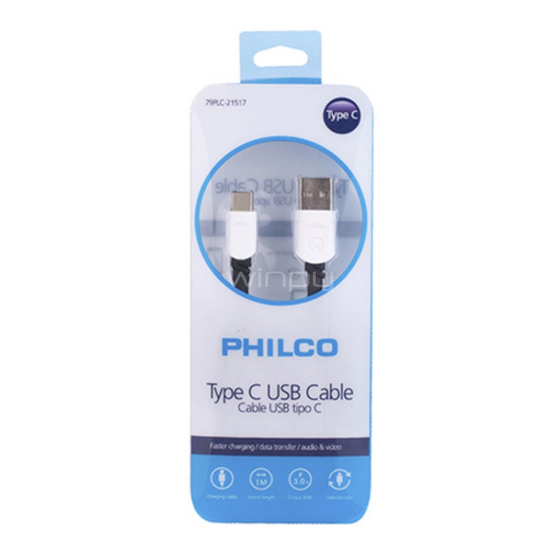 Cable Philco USB-C (1 Metro, Negro/Blanco)