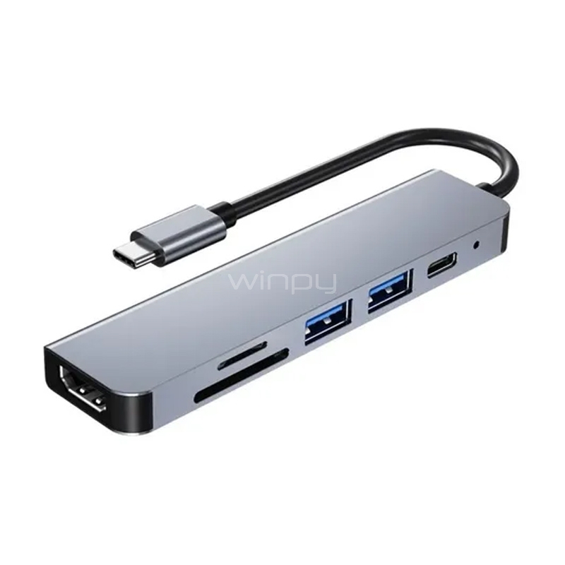 Adaptador Multipuerto HUB 6 en 1 USB-C (HDMI, USB 3.0)