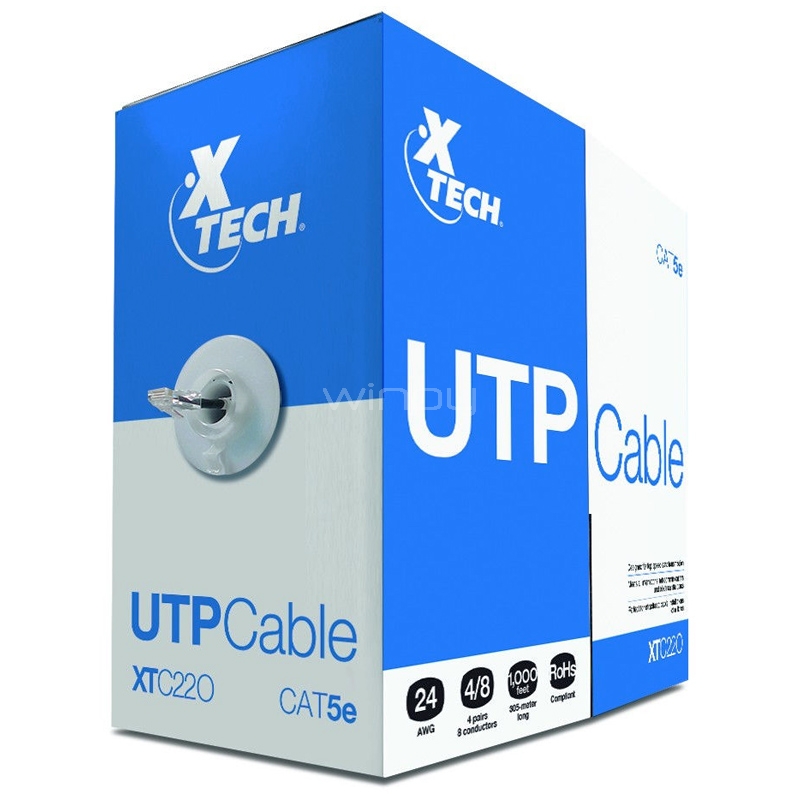 Cable XTech RJ-45 (305 Metros, UTP, Cat5e, Gris)