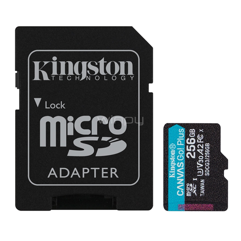 Memoria microSD Kingston Canvas Go! Plus de 256GB (Adaptador SD, 10, UHS-I, U3, V30, A2)