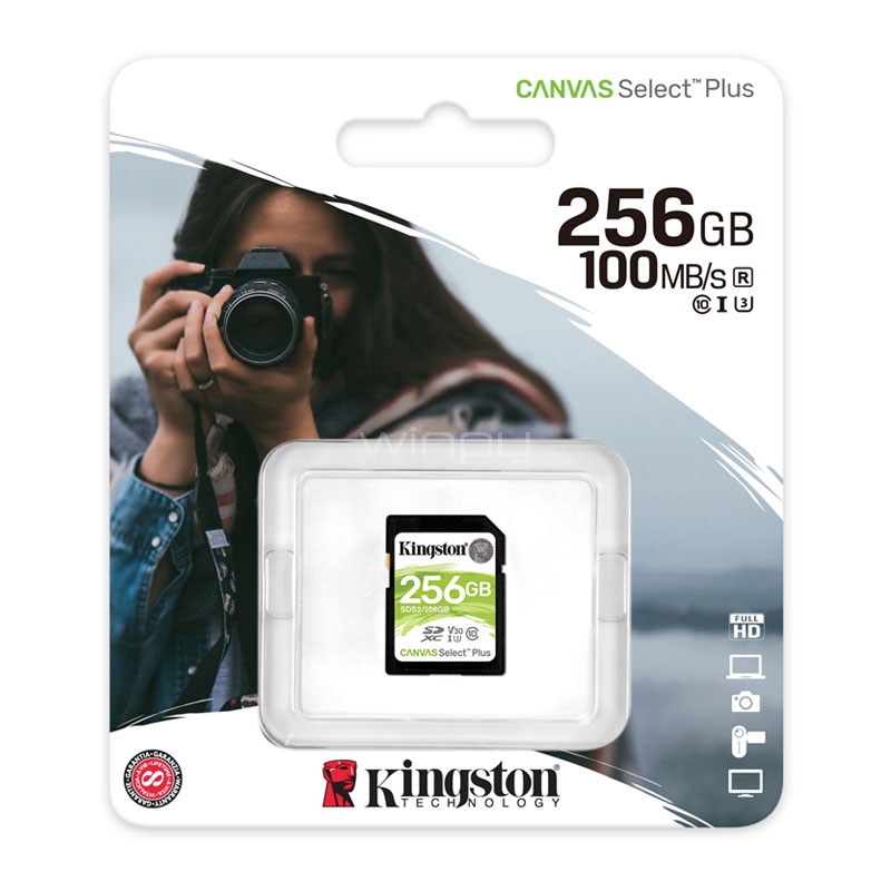 Tarjeta de Memoria SD Kingston Canvas Select Plus de 256GB (Class 10, UHS-I, U3 V3)