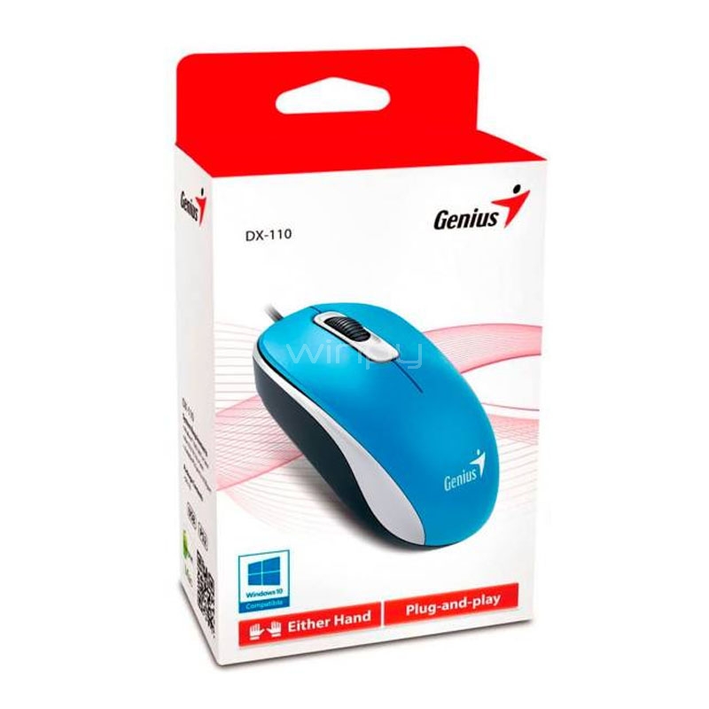 Mouse Genius DX-110 Ambidiestro (USB, Azul)