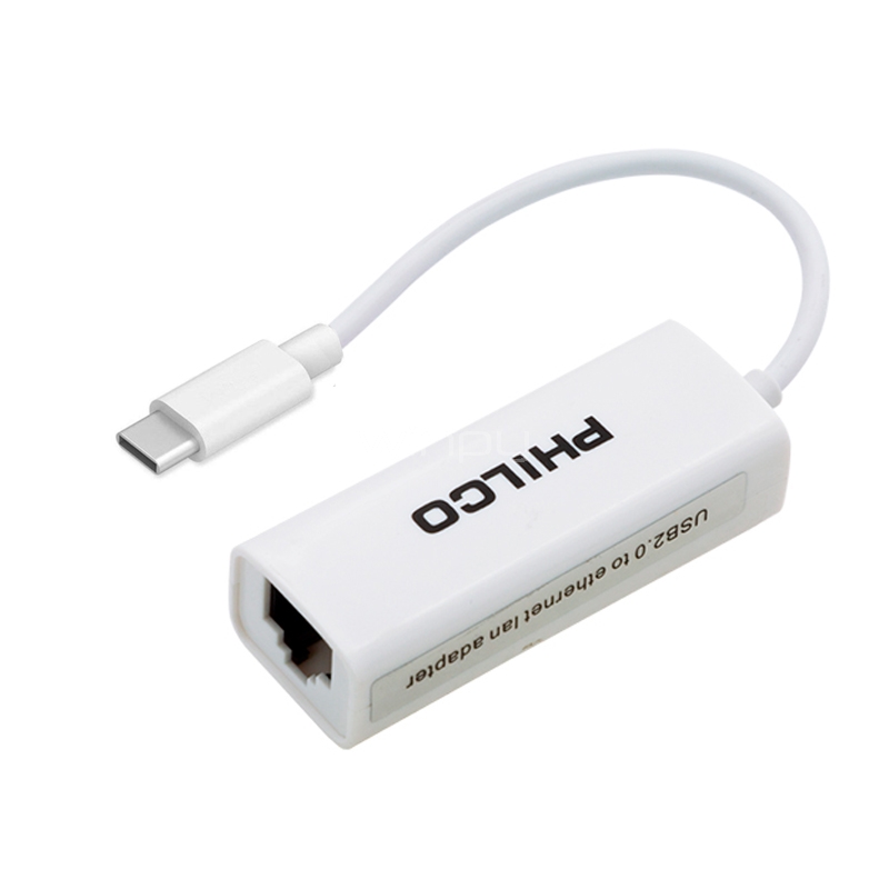 Adaptador Ethernet Philco USB-C (RJ45, 100Mbps, Blanco)