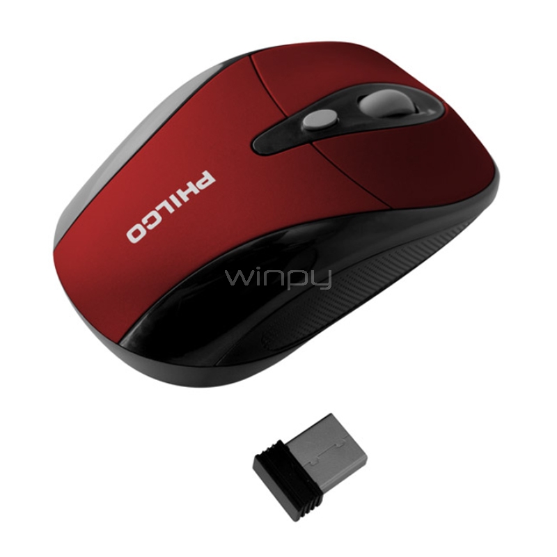 Mouse Inalámbrico Philco 245WR (Dongle USB, Rojo)