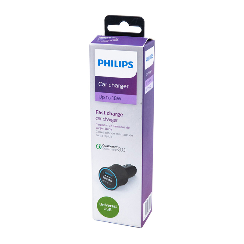 Cargador para Auto Philips QC 3.0 Ultra Rápido (18Watts, 12V/ 3Ah)