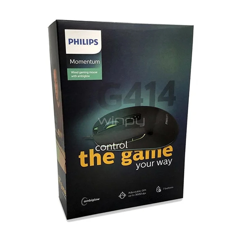 Mouse Gamer Philips G414 de 7 botones (3.600dpi, Negro)