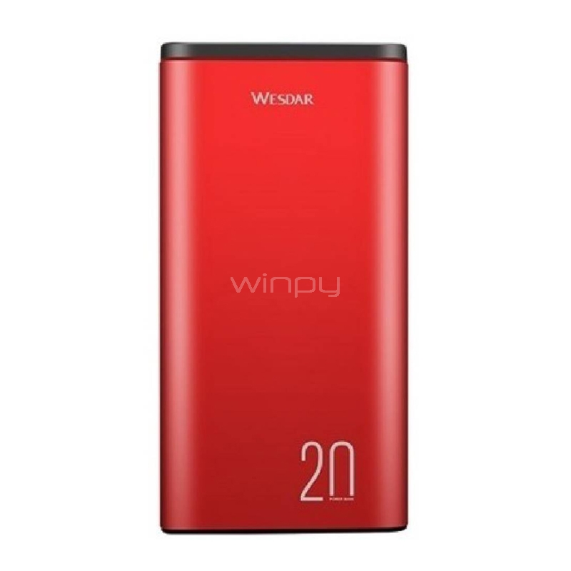 Batería Externa Wesdar S59 de 20.000 mAh (USB-A, USB-C, Rojo)