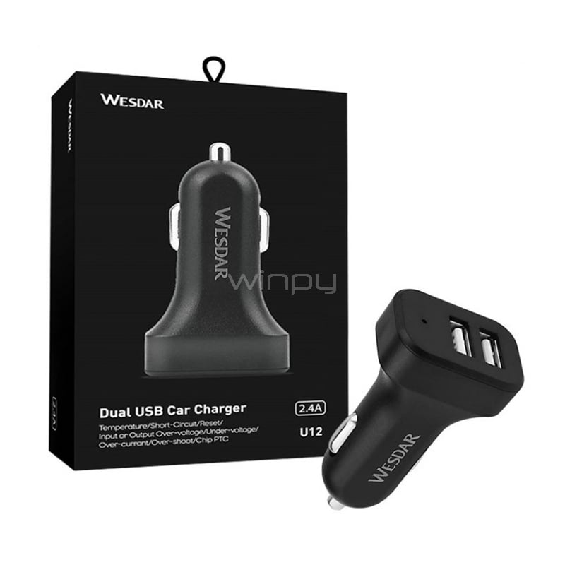 Cargador para Auto Wesdar U12 12/ 24V (USB-A x2, Negro)