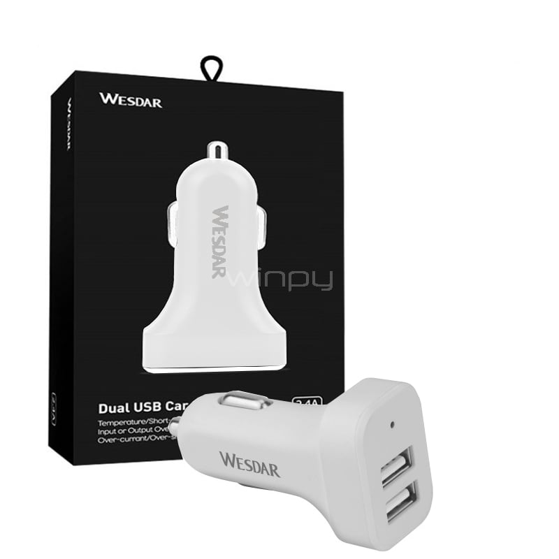 Cargador para Auto Wesdar U12 12/ 24V (USB-A x2, Blanco)