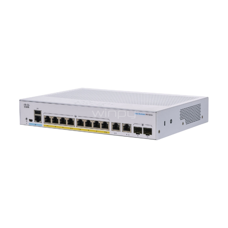 Switch Cisco Business 350 de 8 Puertos (Gestionado, L3, 20 Gbps, SFP, PoE+, 120W)