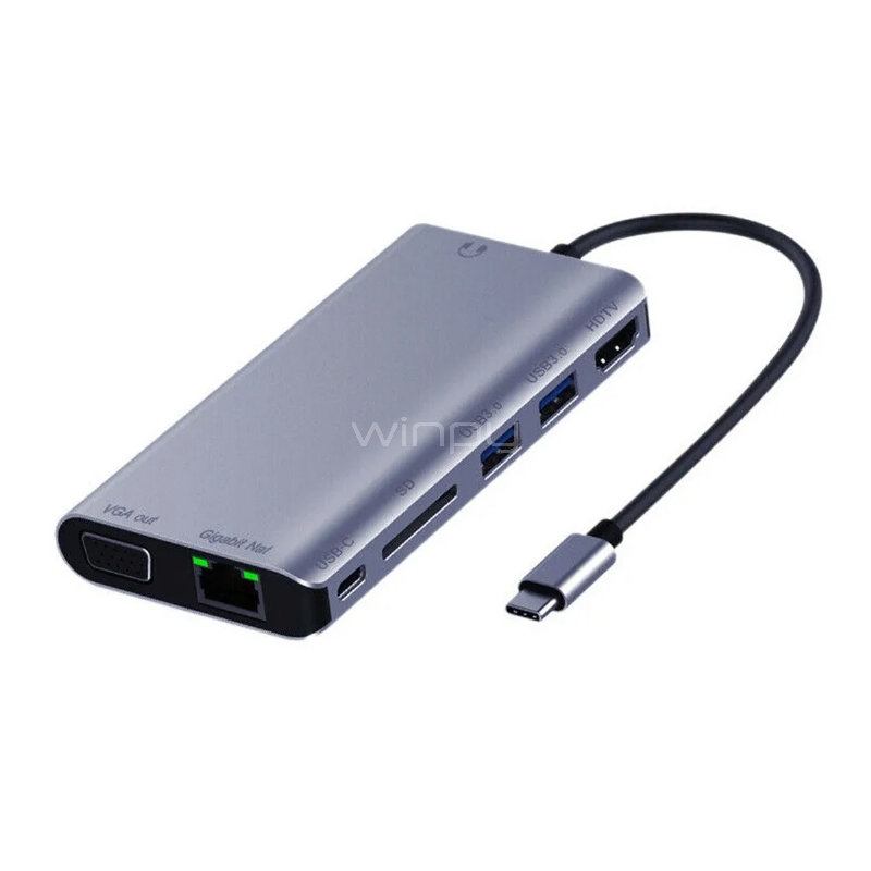 Adaptador Multipuerto HUB Clio USB-C (SD, VGA, HDMI 4K, USB 3.0, Ethernet, PD)