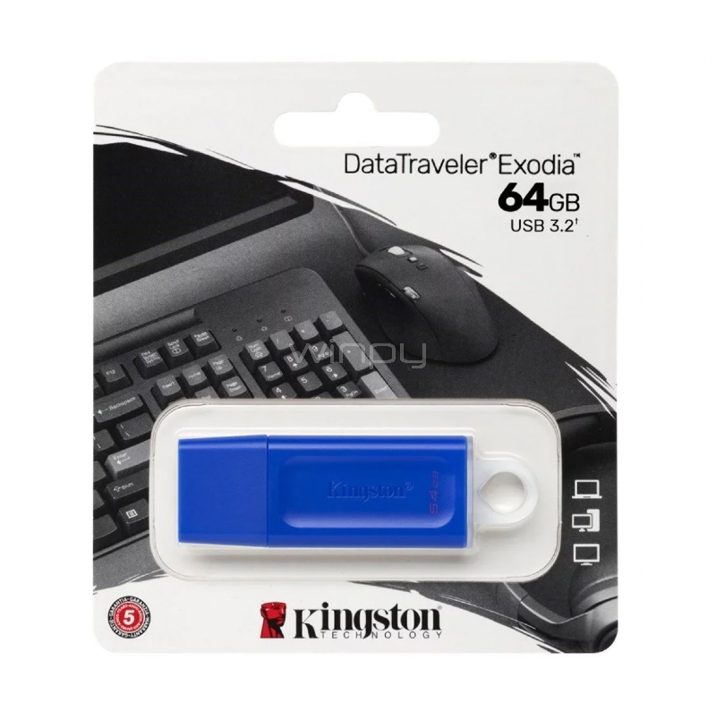 Pendrive Kingston DataTraveler Exodia de 64GB (USB 3.2, Azul)