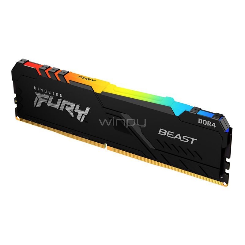 Memoria RAM Kingston Fury Beast RGB de 16GB (DDR4, CL16, 3200MHz, DIMM)