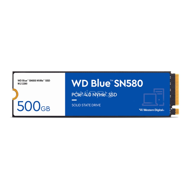 Unidad de Estado Sólido Western Digital Blue SN580 de 500GB (NVMe M.2, PCIe 4.0, Hasta 4.000MB/s)