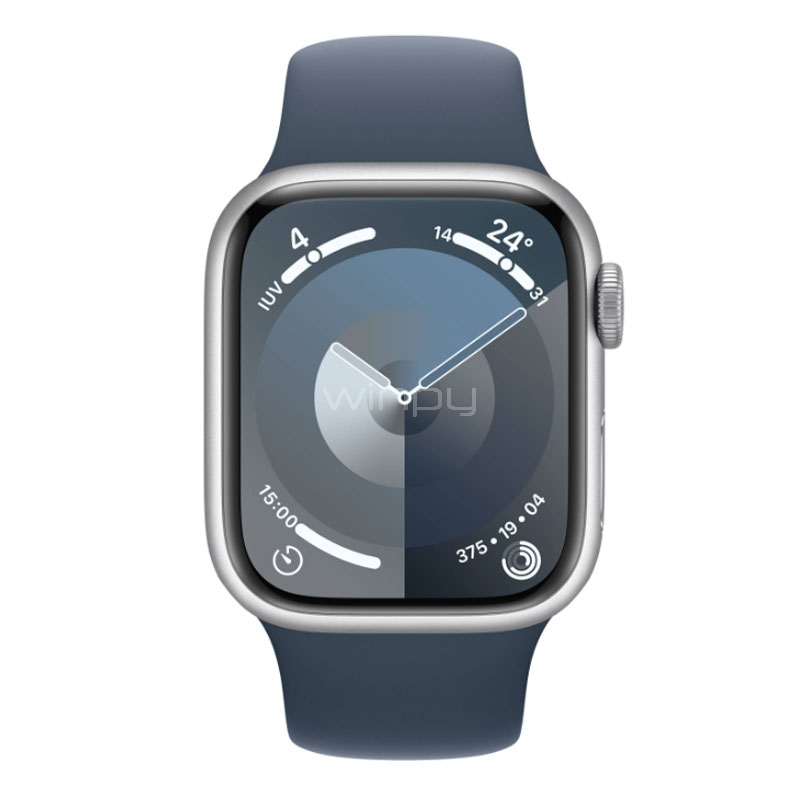 Apple Watch S9 de 41mm (OLED, GPS, Case Aluminio Plata, Correa Deportiva Azul)