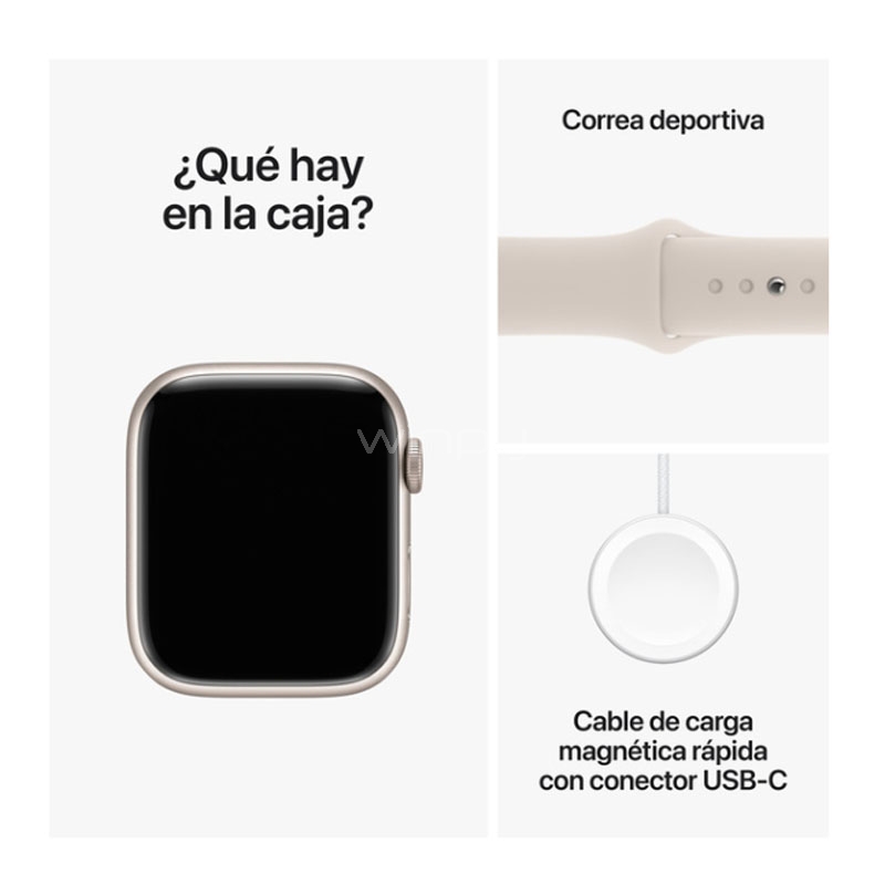 Apple Watch Series 9 de 45mm (GPS, Case Aluminio, Correa Deportiva Starlight)