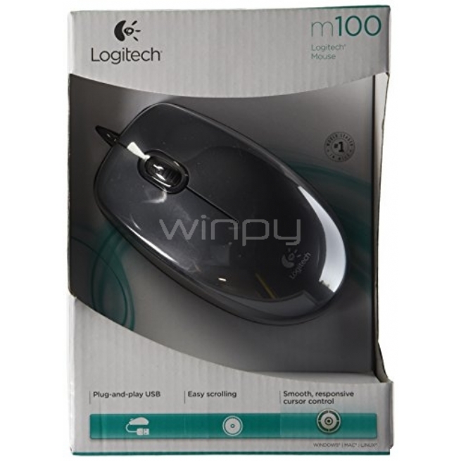 Mouse Logitech M100 (USB, Óptico, 1000Dpi, Negro)