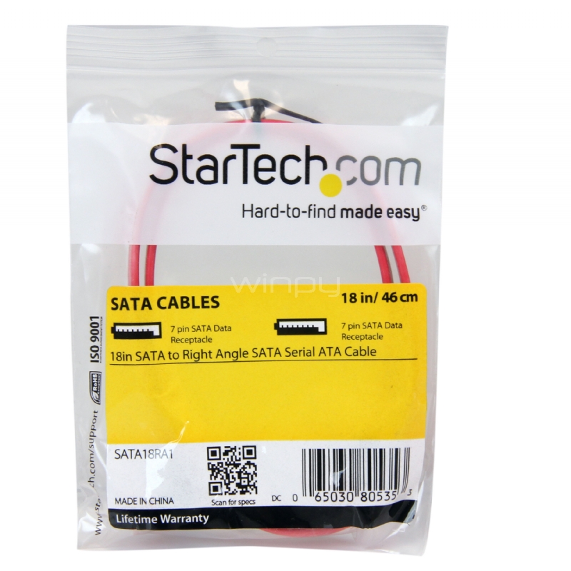 Cable SATA 0,45m Acodado en Ángulo Recto - Rojo - 18in Pulgadas Cable Serial ATA - StarTech