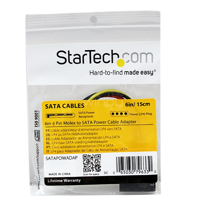 Cable Adaptador de 15cm de Alimentación MOLEX LP4 4 Pines a SATA 15 Pines - StarTech