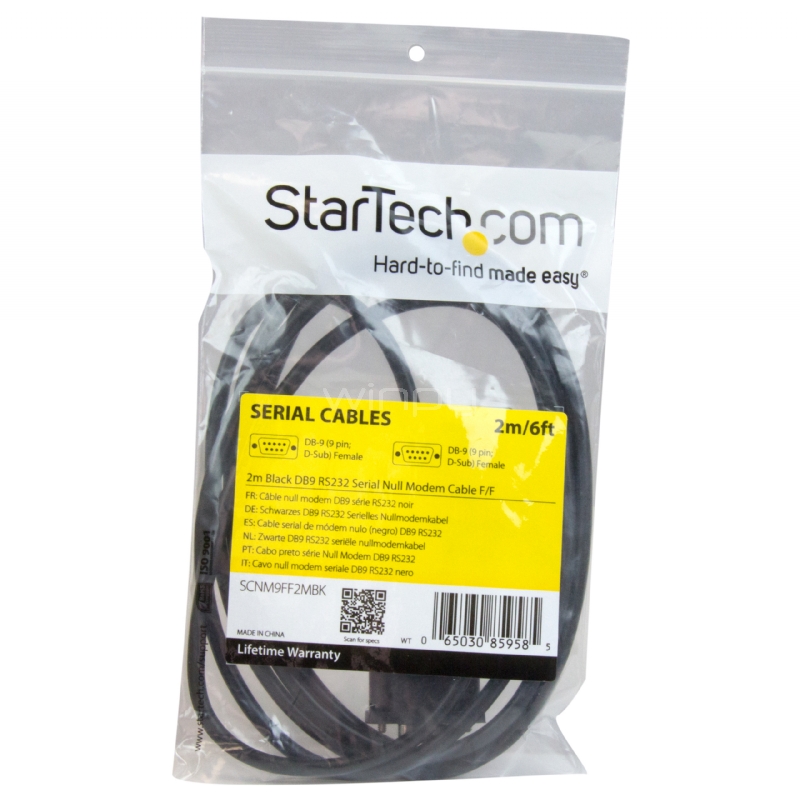 Cable de 2m Nulo de Módem Serie RS232 DB9 - Hembra a Hembra - Color Negro - StarTech