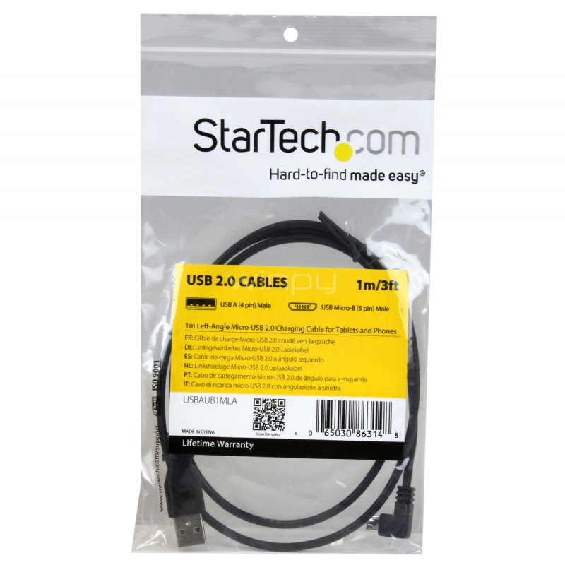 Cable de 1m Micro USB con conector acodado a la izquierda - Cable de Carga y Sincronización - StarTech