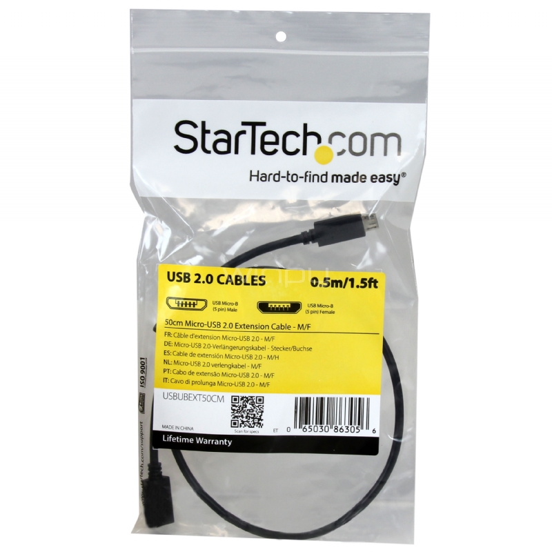 Cable de 50cm Micro USB de Extensión - Alargador Micro USB 2.0 Macho a Hembra - StarTech