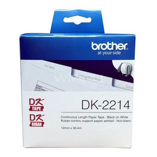 Rollo de etiquetas continuas adhesivas Brother  DK-2214, 12 mm, blanco