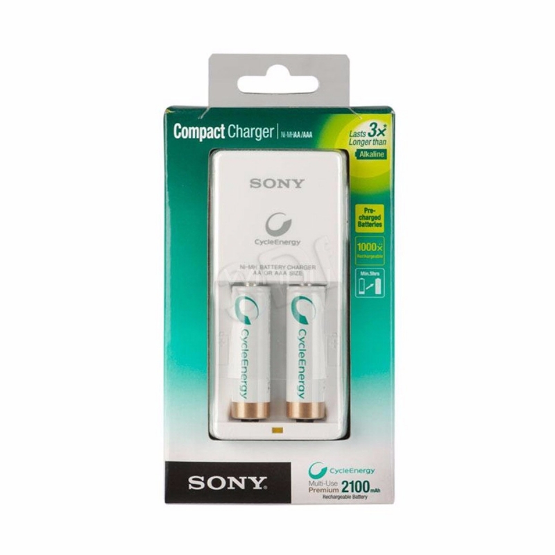 Pack de 2 pilas Ni-MH Sony recargables + Cargador (AA, 2100mAh)