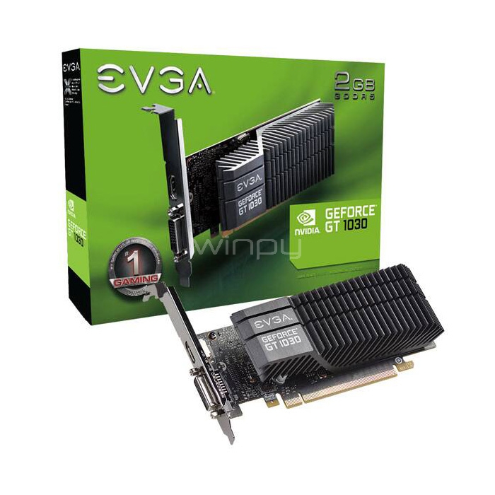 Tarjeta de Video EVGA GeForce GT 1030 SC (2GB GDDR5, Low Profile, Disipador)