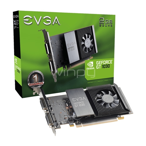 Tarjeta de vídeo EVGA Nvidia GeForce GT 1030 (2GB GDDR5, Single Slot, DVI-D x2)
