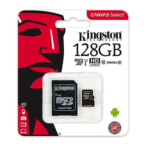 Tarjeta microSD Kingston Canvas Select de 128GB (Clase 10, UHS-I, U1, con adaptador SD)