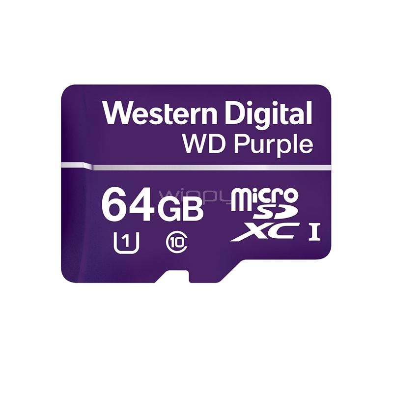 Tarjeta de memoria flash Western Digital Purple de 64GB (MicroSDHC, Clase 10, 80 MB/s)
