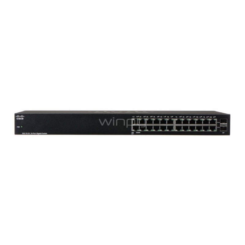 Switch Cisco Gigabit Ethernet SG110-24 (No administrado, 24 puertos, slot mini-GBIC combinadas x2, Montaje en Rack)