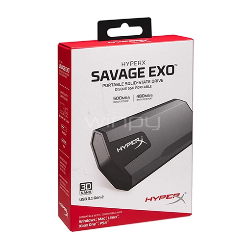 Disco SSD Portatil HyperX SAVAGE EXO de 480GB (Windows, Mac, PlayStation 4, Xbox One)