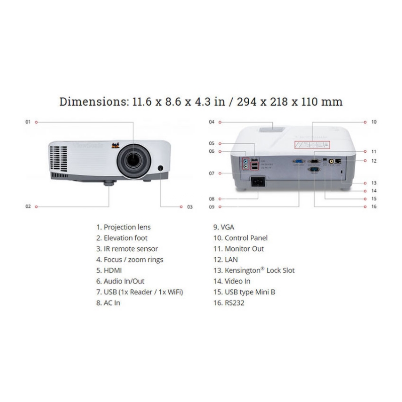 Proyector Viewsonic PG603W (3600 ANSI lúmenes , DLP, WXGA, 16:10, HDMI y VGA)