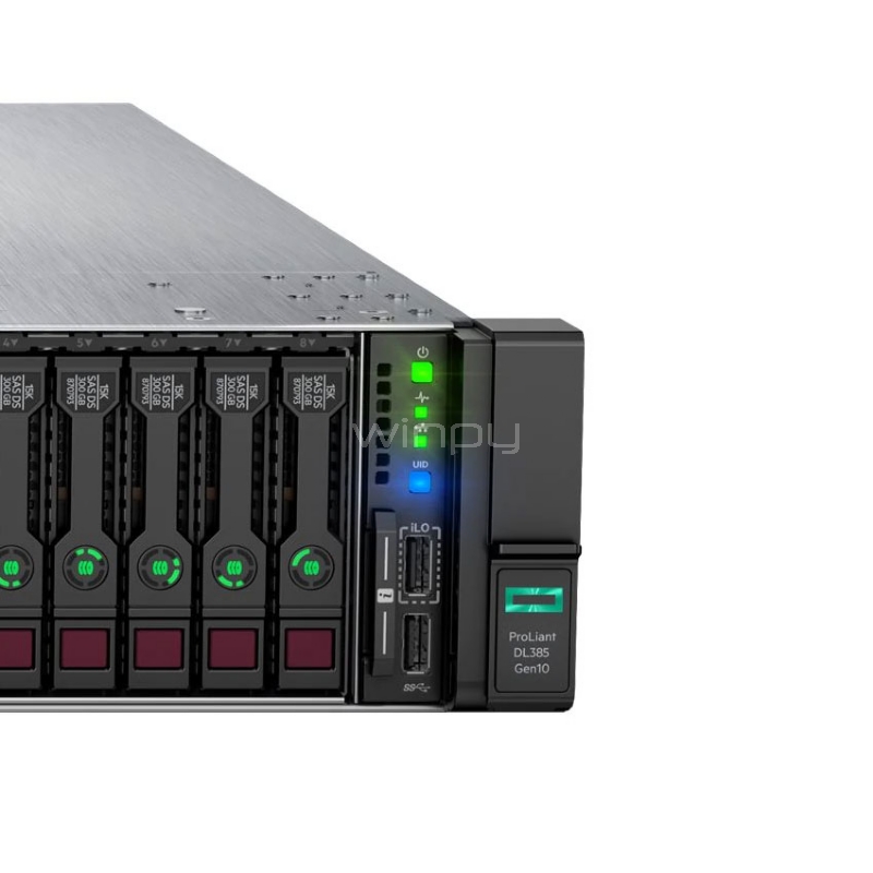 Servidor HPE ProLiant DL385 Gen10 (EPYC 7451 x2, 64GB DDR4, 8 bahias SFF SAS, Fuente 800W x2, Rack 2U)