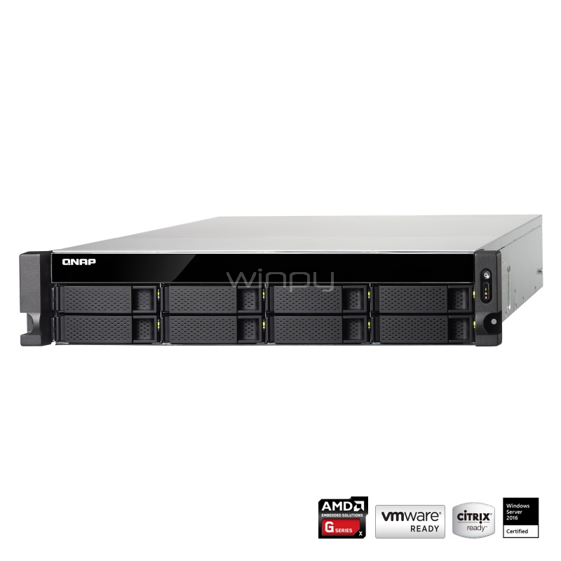 Servidor NAS QNAP TS-863XU-RP (AMD QuadCore, 4GB DDR4, 8 Bahias, 2x Fuente 300W, Rack 2U)