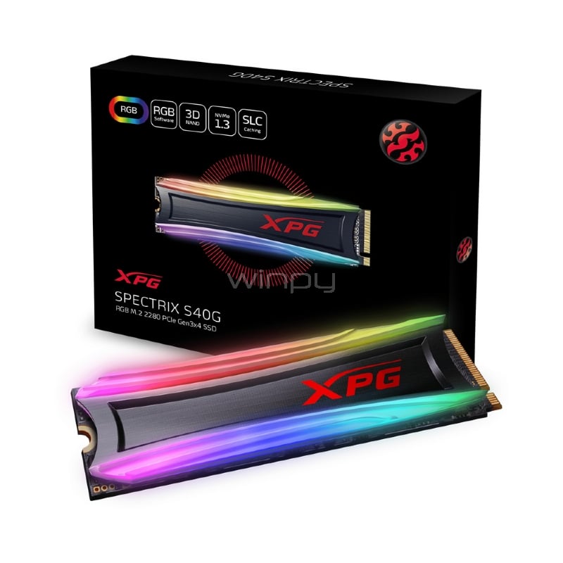Unidad de estado sólido XPG SPECTRIX S40G RGB de 256GB (NVMe 3.0, M.2 2280, Hasta 3.500MB/s, Disipador)