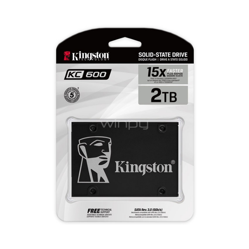 Disco de Estado Sólido Kingston KC600 de 2TB (SSD, SATA, 550MB/s)
